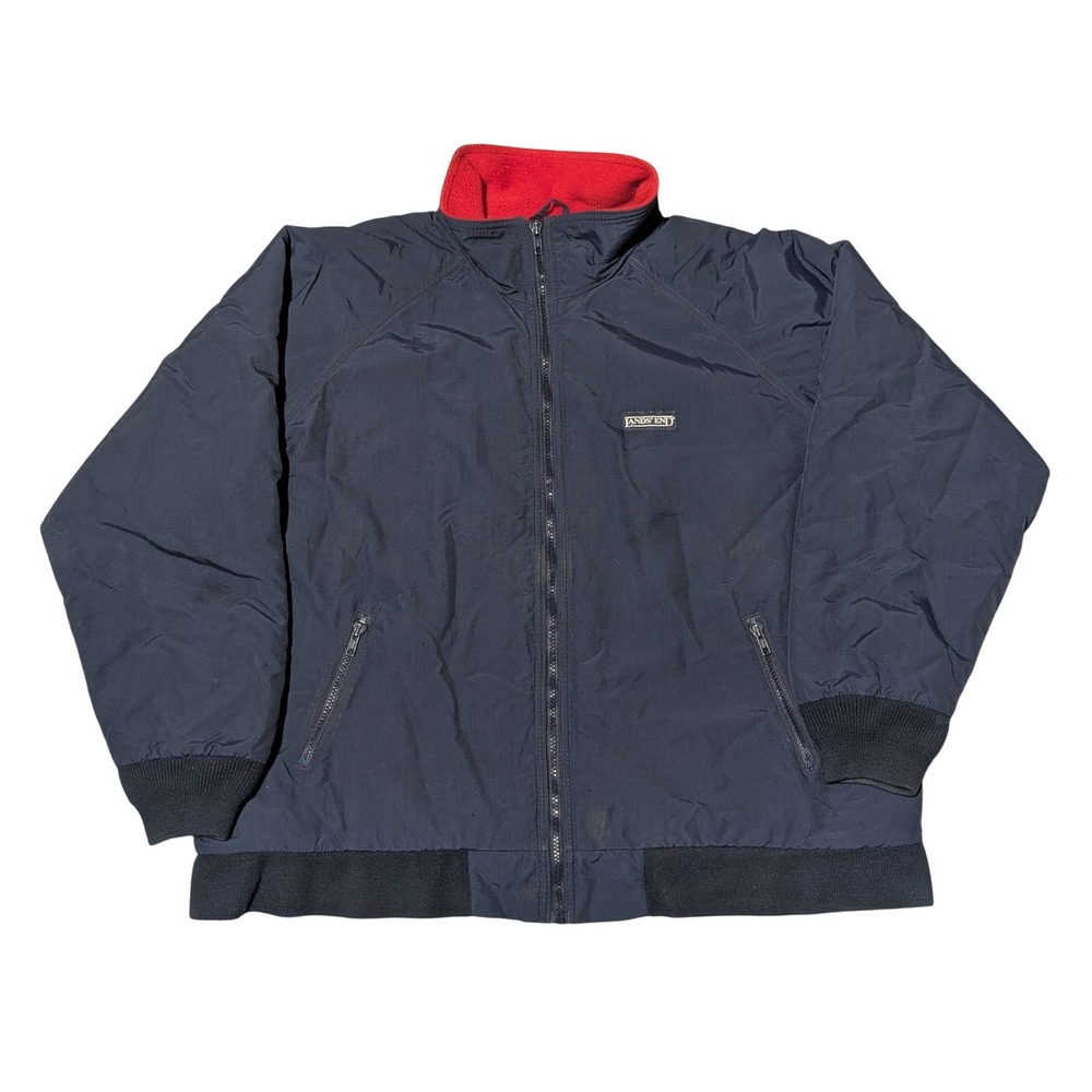 VTG Lands End Squall Jacket Womens XL Navy Blue Red Fleece Lined Bomber